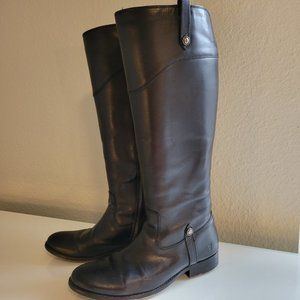 Frye Melissa Button Zip Tall Black Leather Riding Boot Wide Calf Size 9